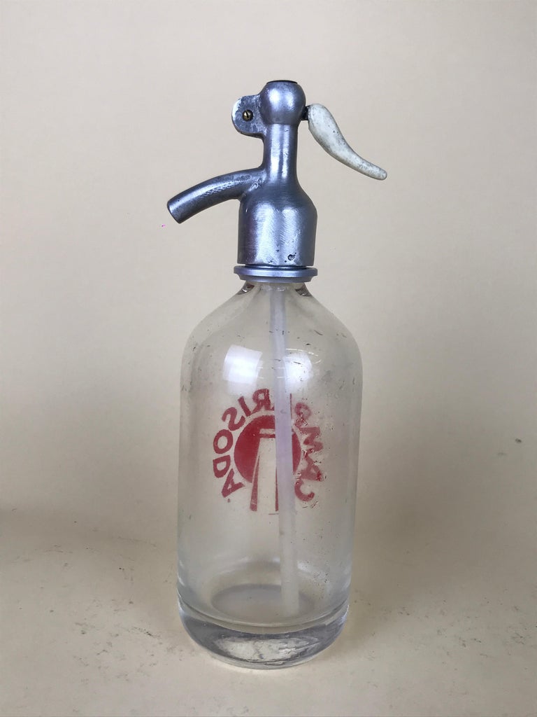 Mid-20th Century 1950s Glass Italian Soda Syphon Seltzer Logo Campari Soda 1/2 Liter Bar Bottle For Sale