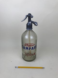 1950s Glass Italian Vintage Soda Syphon Seltzer Bitter Campari Milano Bar Bottle