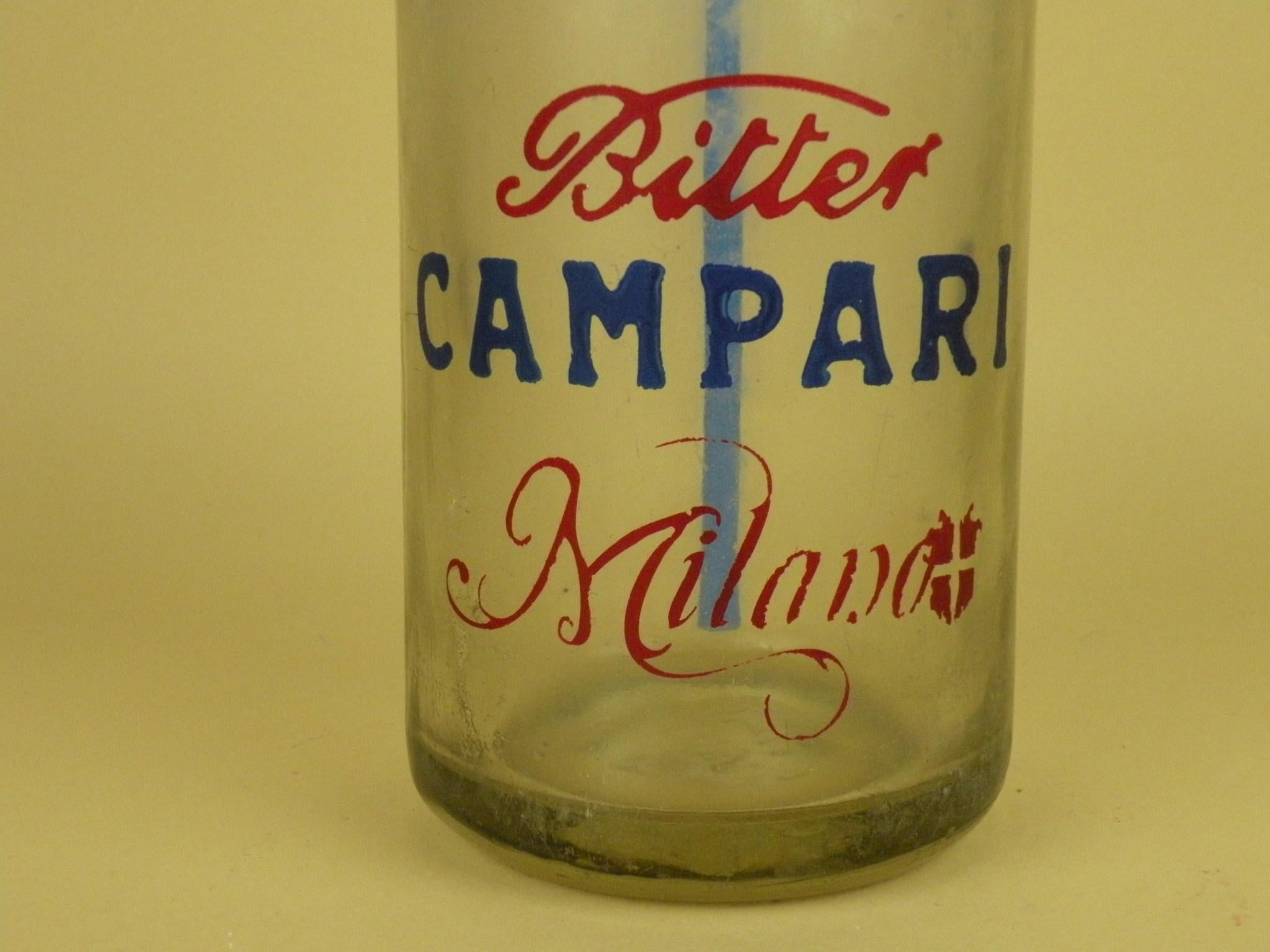 Mid-Century Modern 1950s Glass Italian Vintage Soda Syphon Seltzer Bitter Campari Milano Bar Bottle For Sale