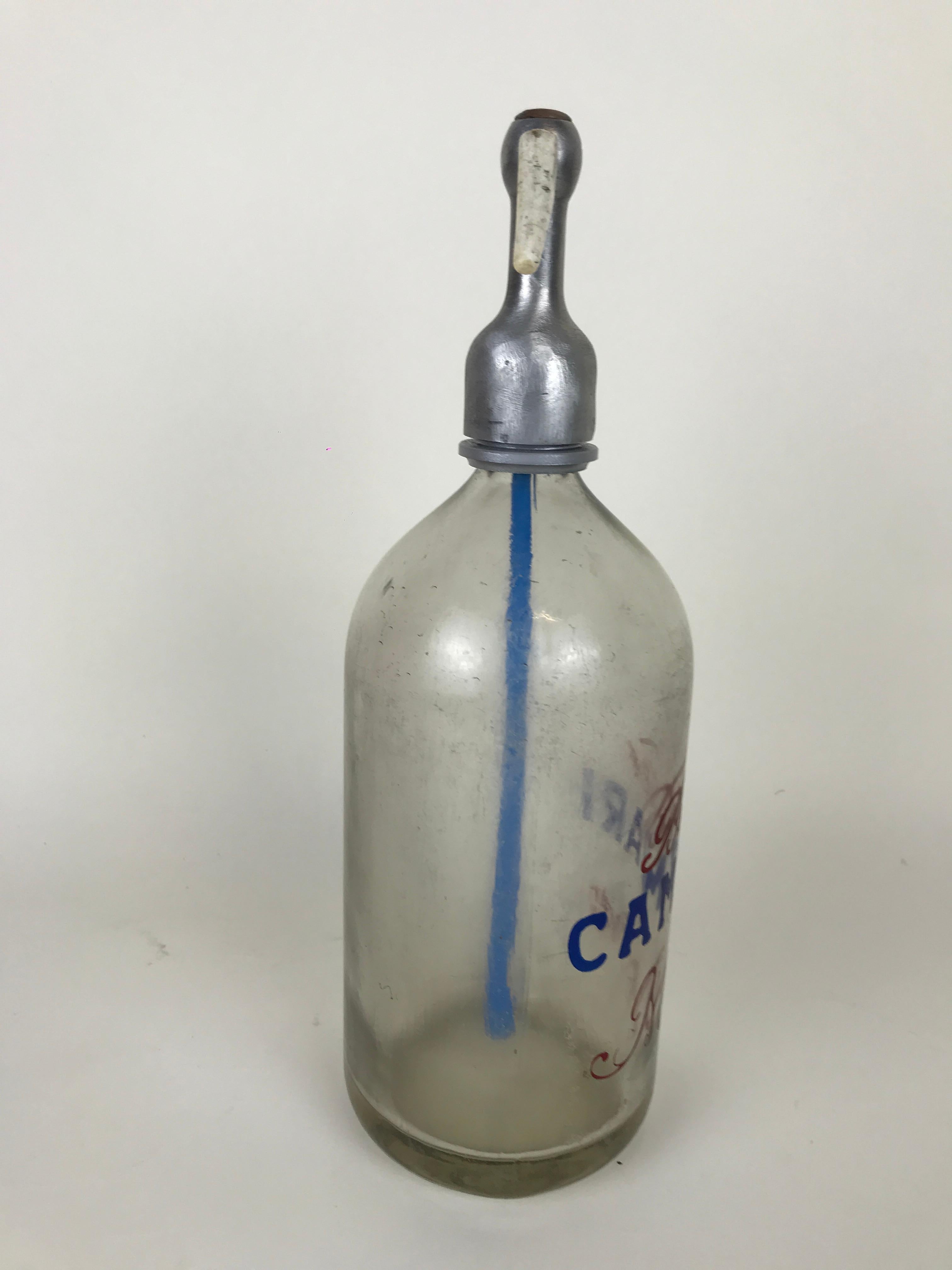 Mid-20th Century 1950s Glass Italian Vintage Soda Syphon Seltzer Bitter Campari Milano Bar Bottle