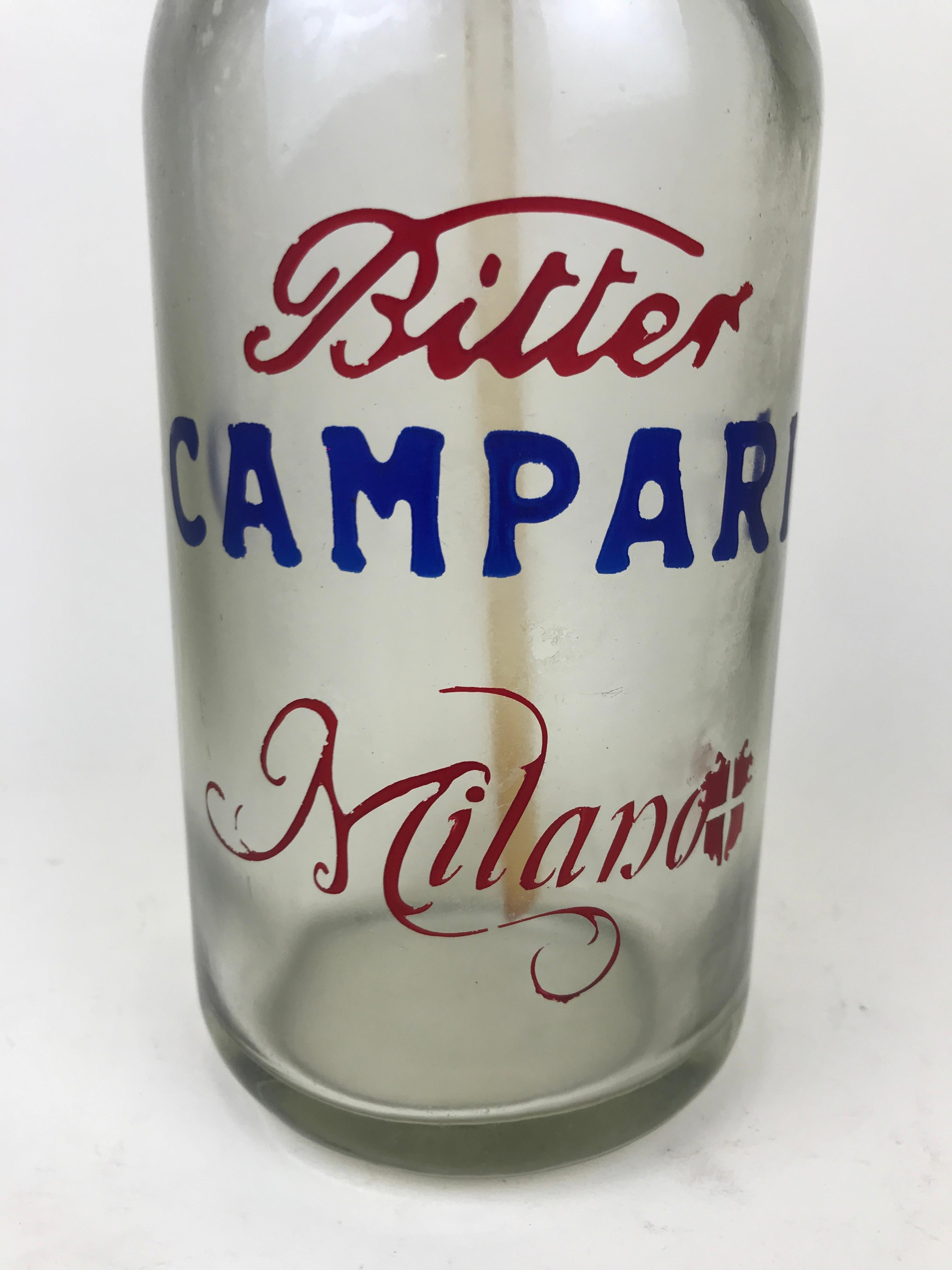 Metal 1950s Glass Italian Vintage Soda Syphon Seltzer Bitter Campari Milano Bar Bottle For Sale