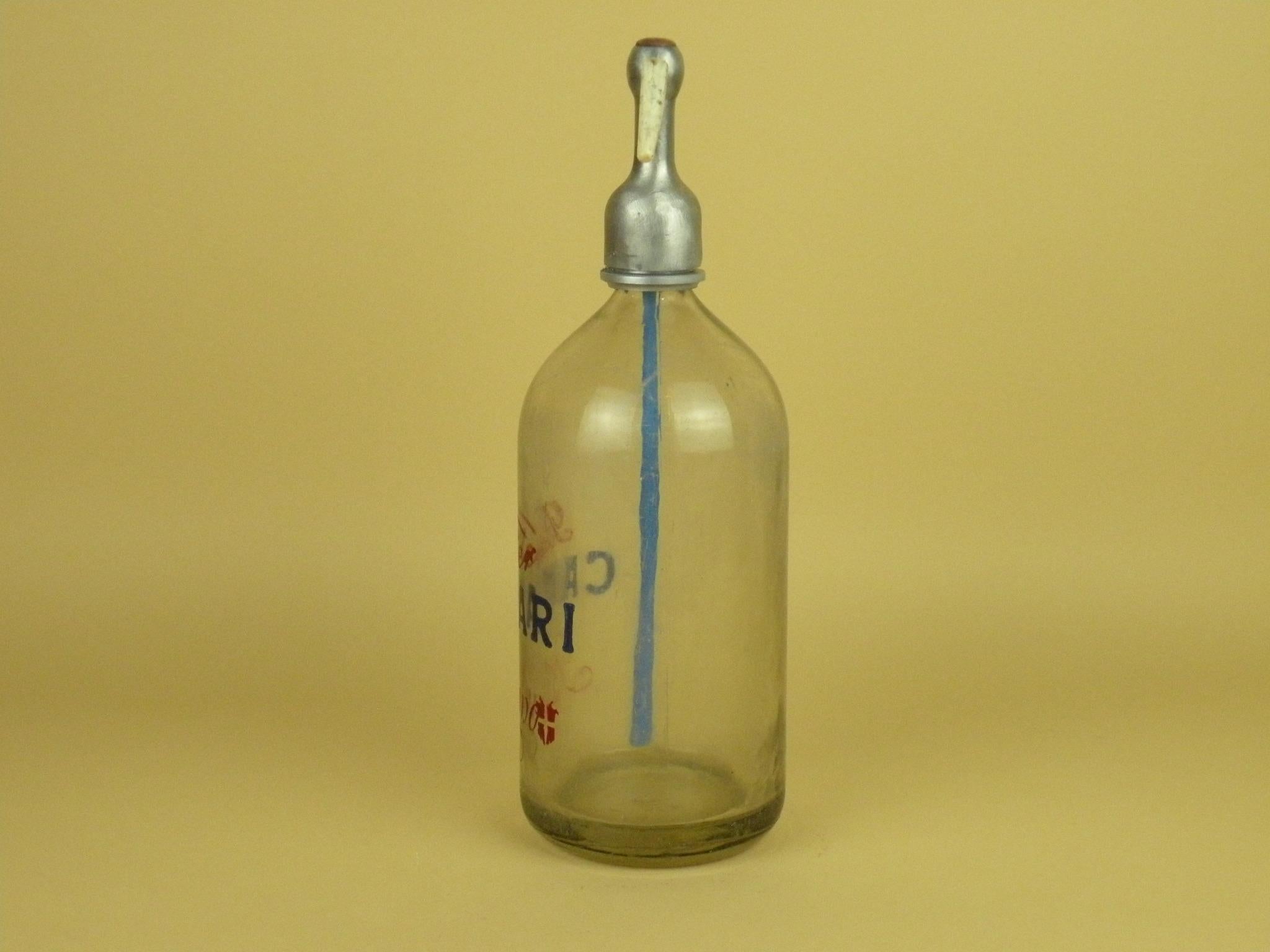 1950s Glass Italian Vintage Soda Syphon Seltzer Bitter Campari Milano Bar Bottle For Sale 2