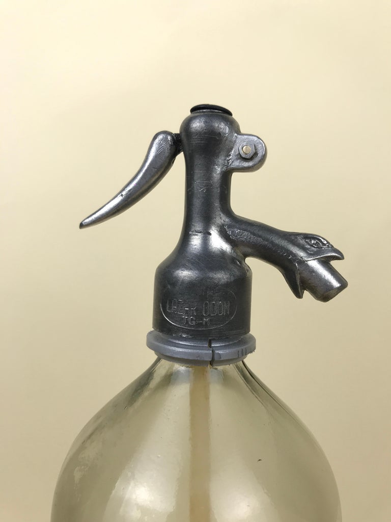 1950s Glass Italian Vintage Soda Syphon Seltzer Bitter Campari Milano Bar Bottle For Sale 2