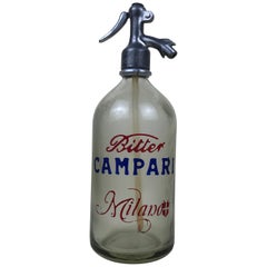 1950s Glass Italian Retro Soda Syphon Seltzer Bitter Campari Milano Bar Bottle