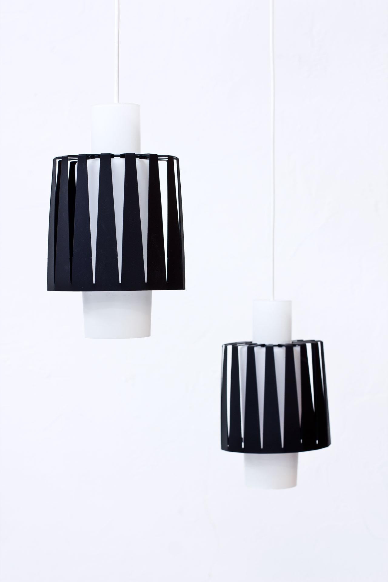 Scandinavian Modern 1950s Glass & Metal Pendant Lamps by ASEA, Sweden For Sale