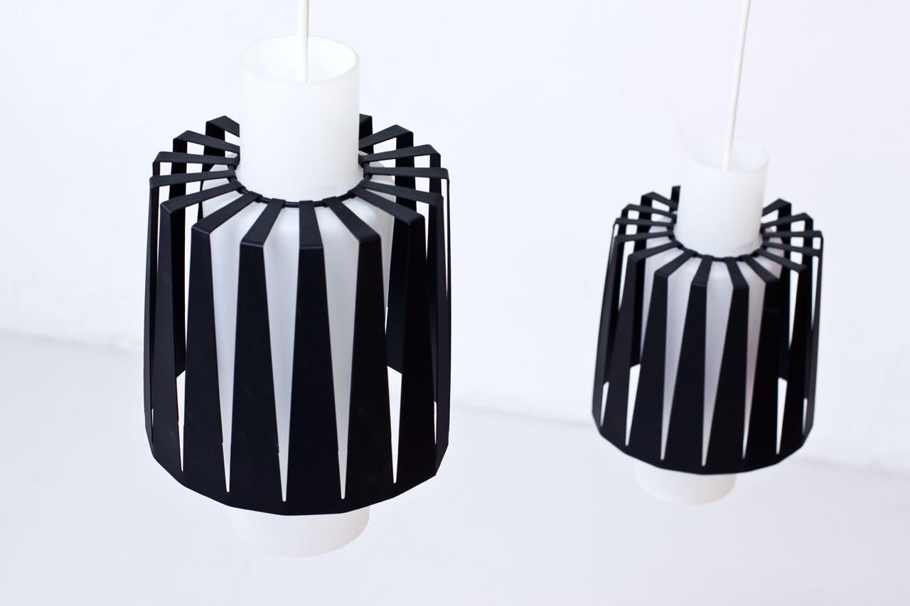 Swedish 1950s Glass & Metal Pendant Lamps by ASEA, Sweden For Sale
