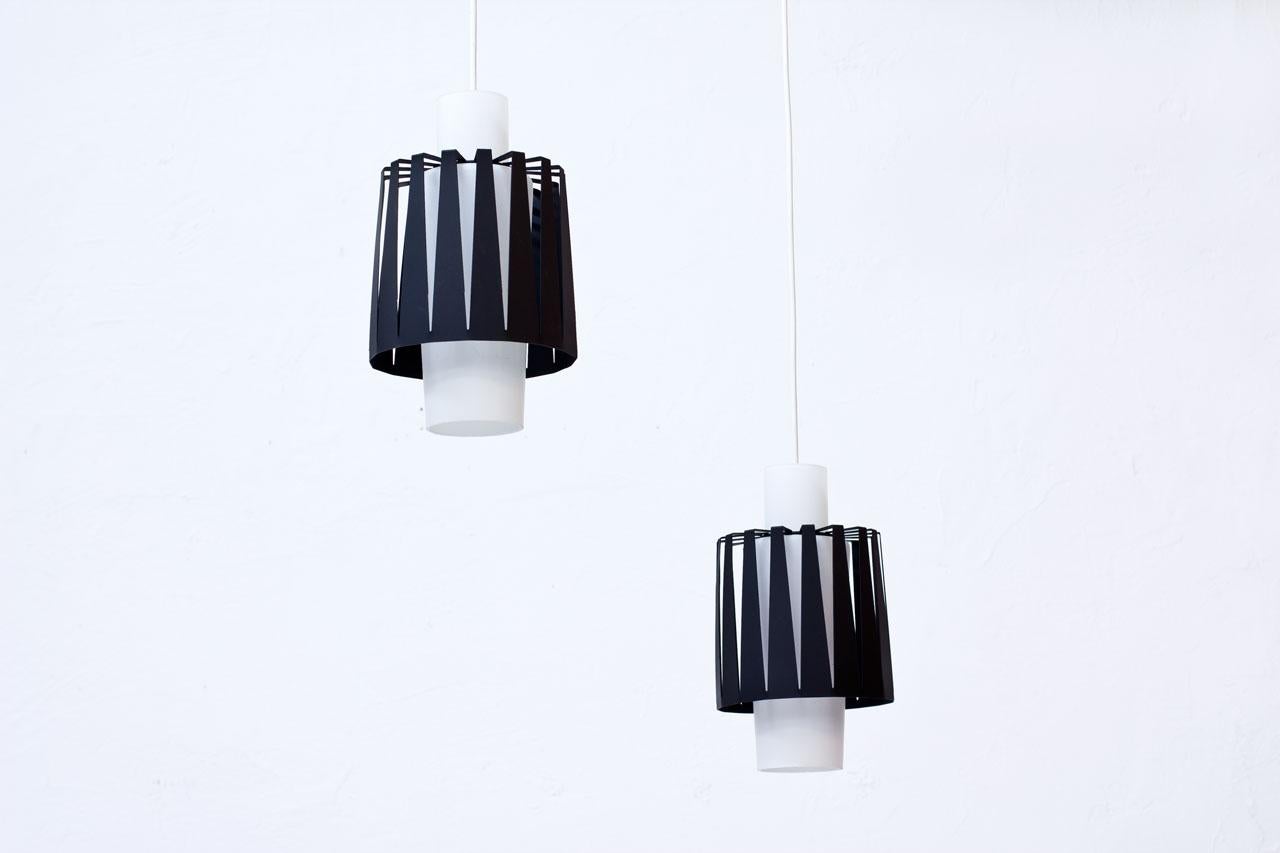 1950s Glass & Metal Pendant Lamps by ASEA, Sweden In Good Condition For Sale In Stockholm, Stockholms län
