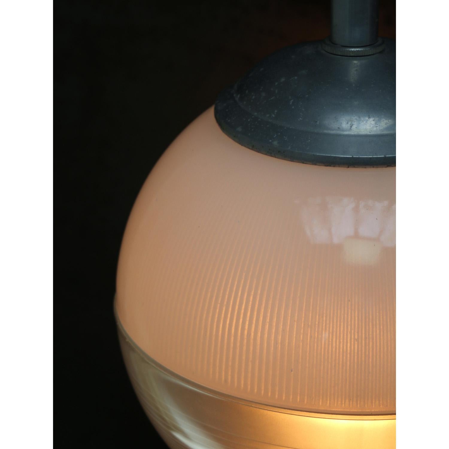 Industrial 1950s Glass Globe Pendants by Holophane, Paris, France For Sale