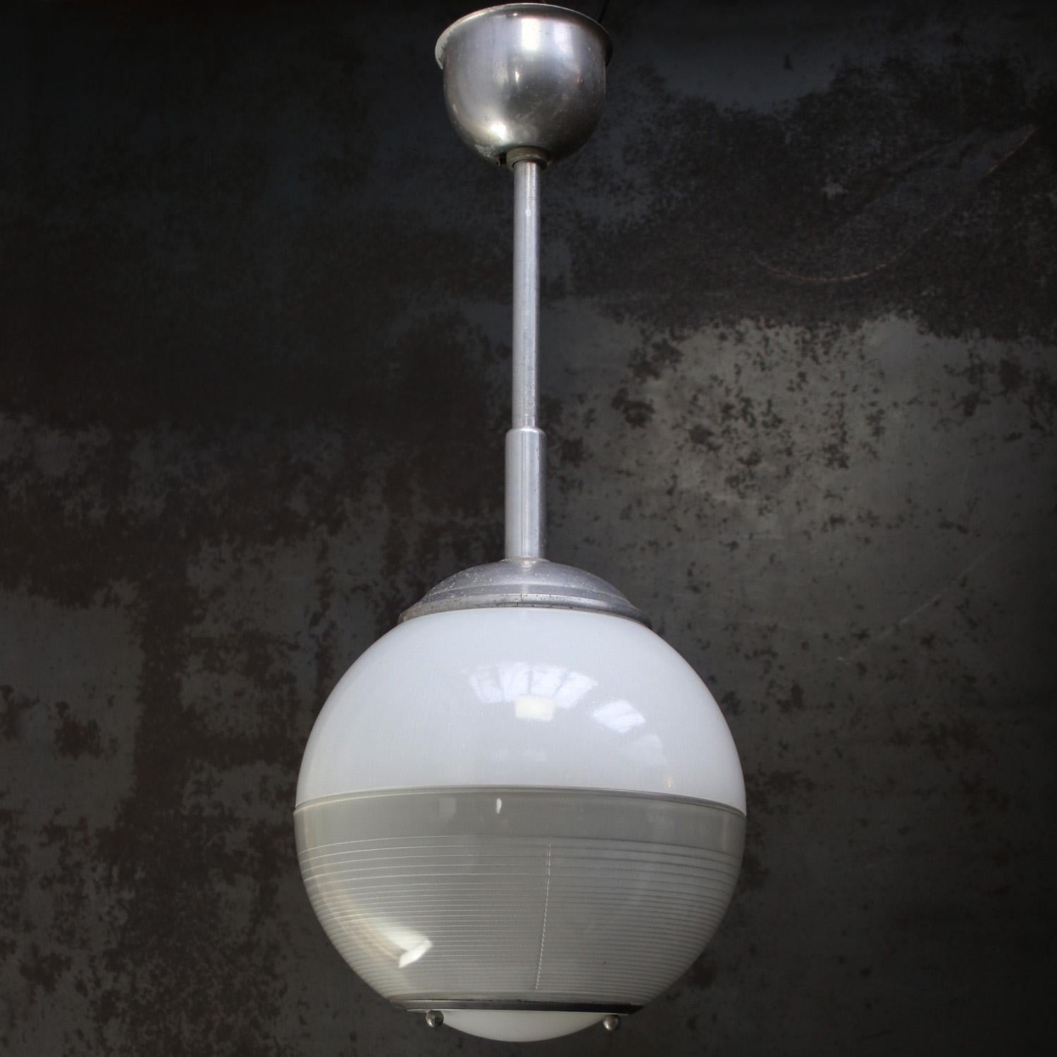 1950s Glass Globe Pendants by Holophane, Paris, France For Sale 2