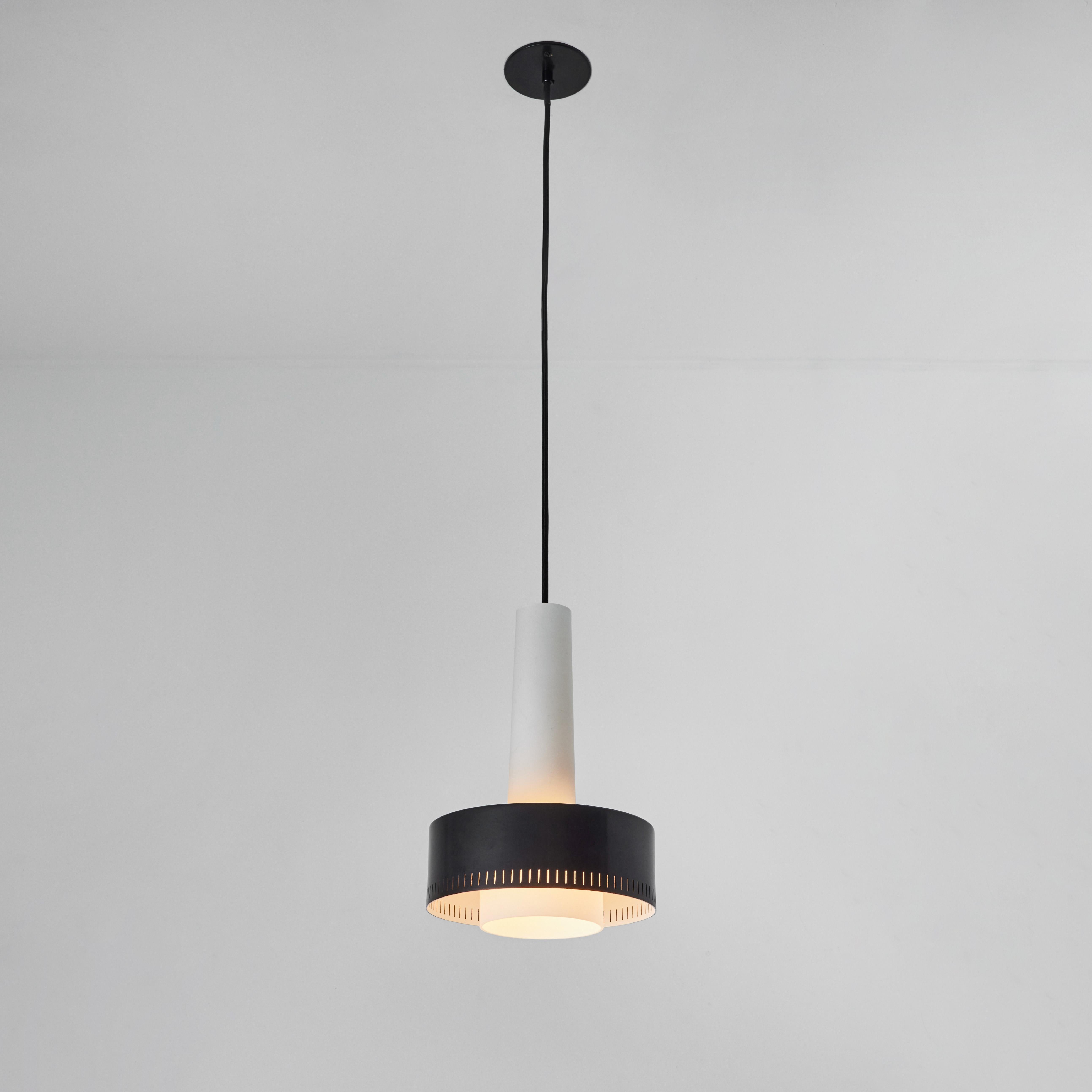 Mid-Century Modern 1950s Glass & Perforated Metal Pendant Attributed to Bruno Gatta for Stilnovo
