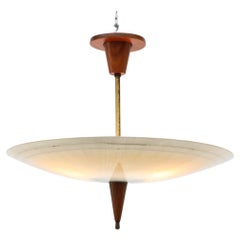 1950s Glass Rondelle Ceiling Pendant with Teak Accent