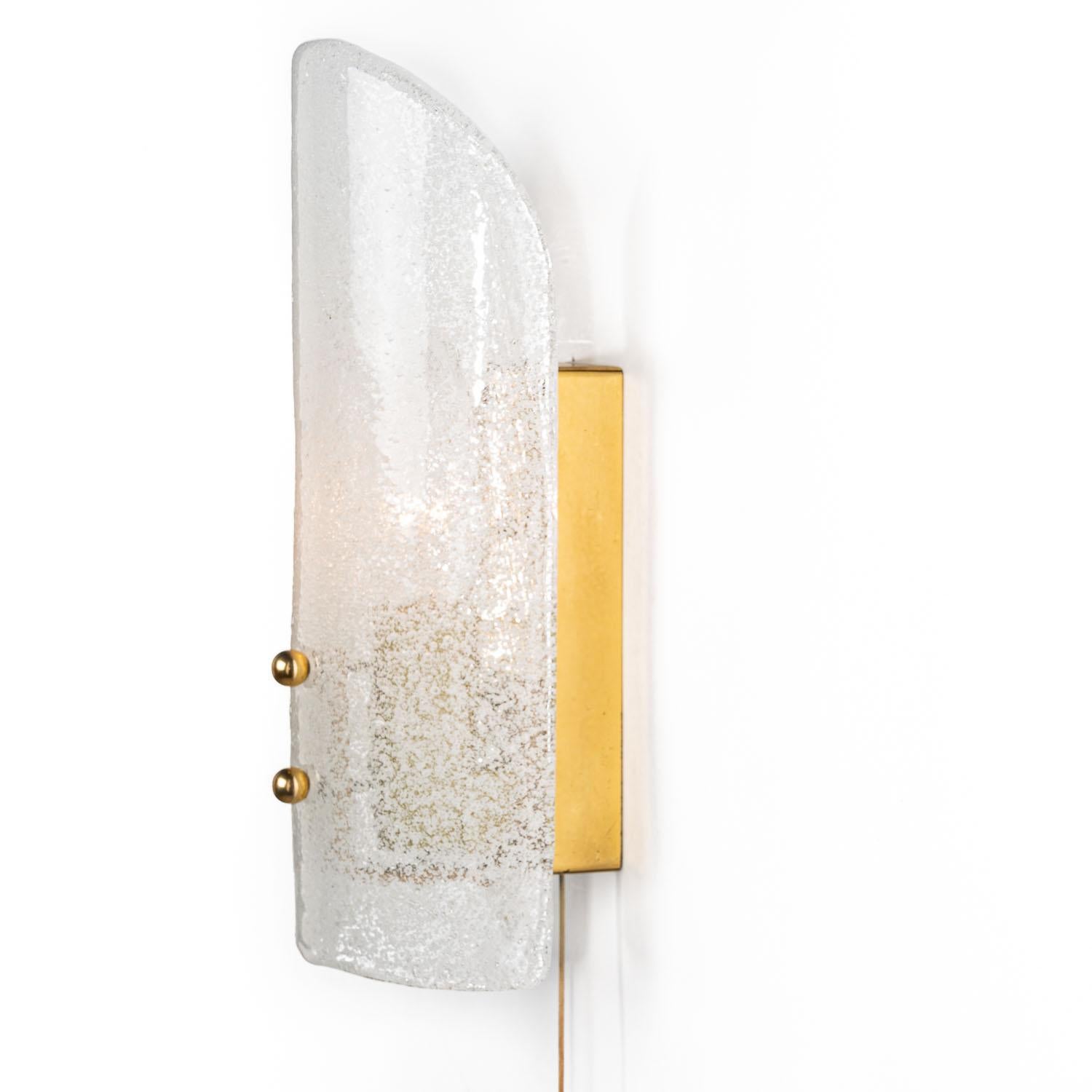 Brass 1950's Glass Wall Light Attributed to Kalmar For Sale