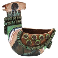 1950s Glazed Ceramic Hybrid Animal Centerpiece Bowl Ice Bucket, Bitossi Era