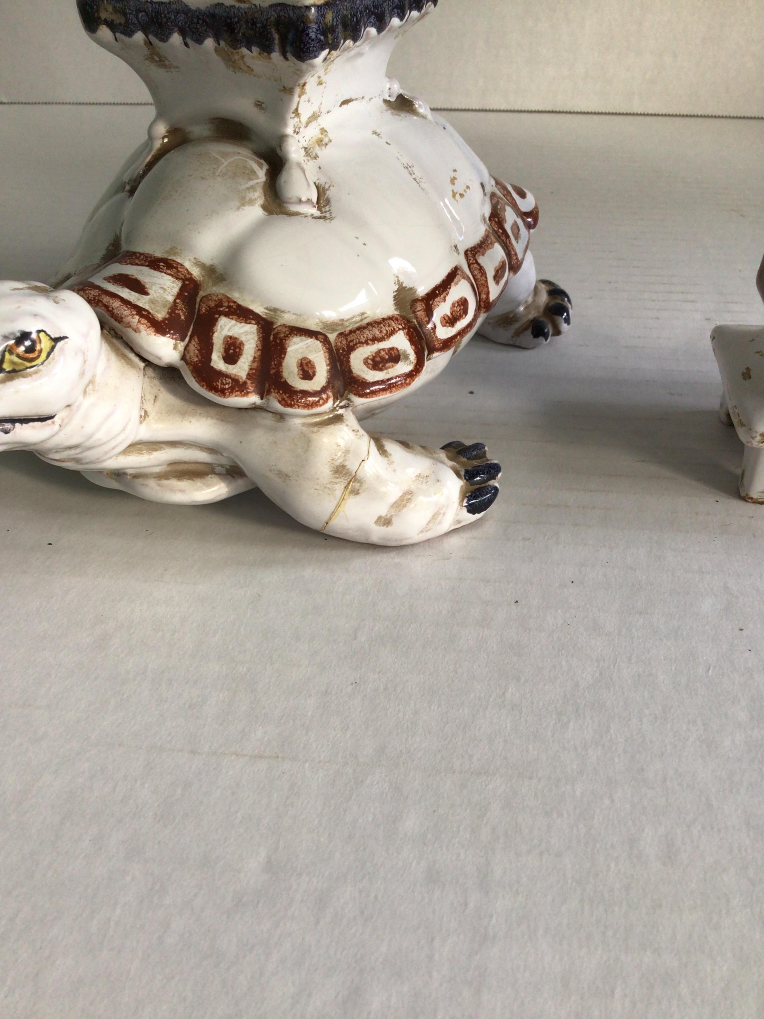 1950s Glazed Ceramic Obelisk with Turtle Base For Sale 5