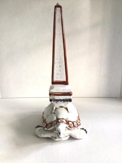 1950s Glazed Ceramic Obelisk with Turtle Base