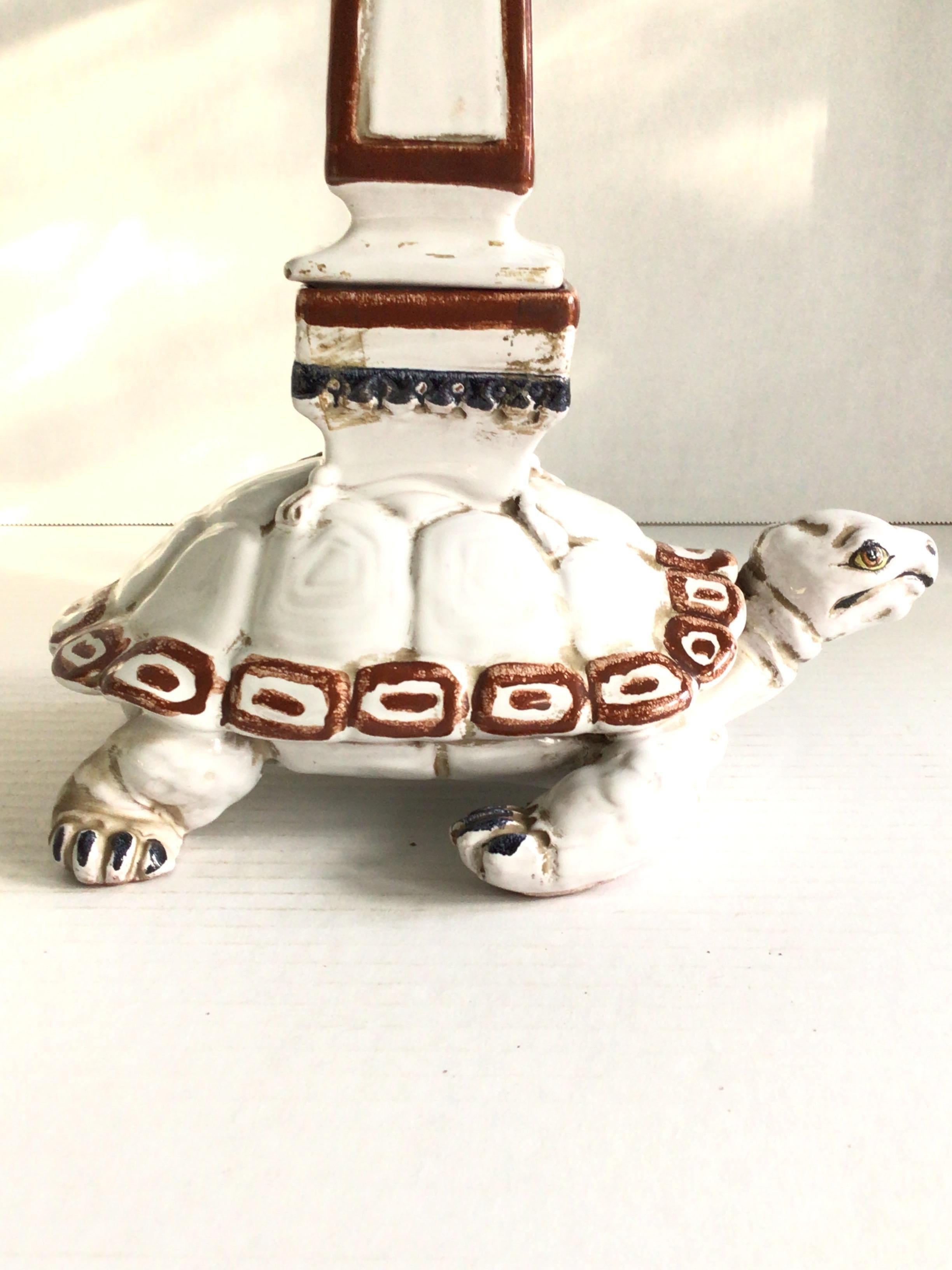 Mid-20th Century 1950s Glazed Ceramic Obelisk with Turtle Base For Sale