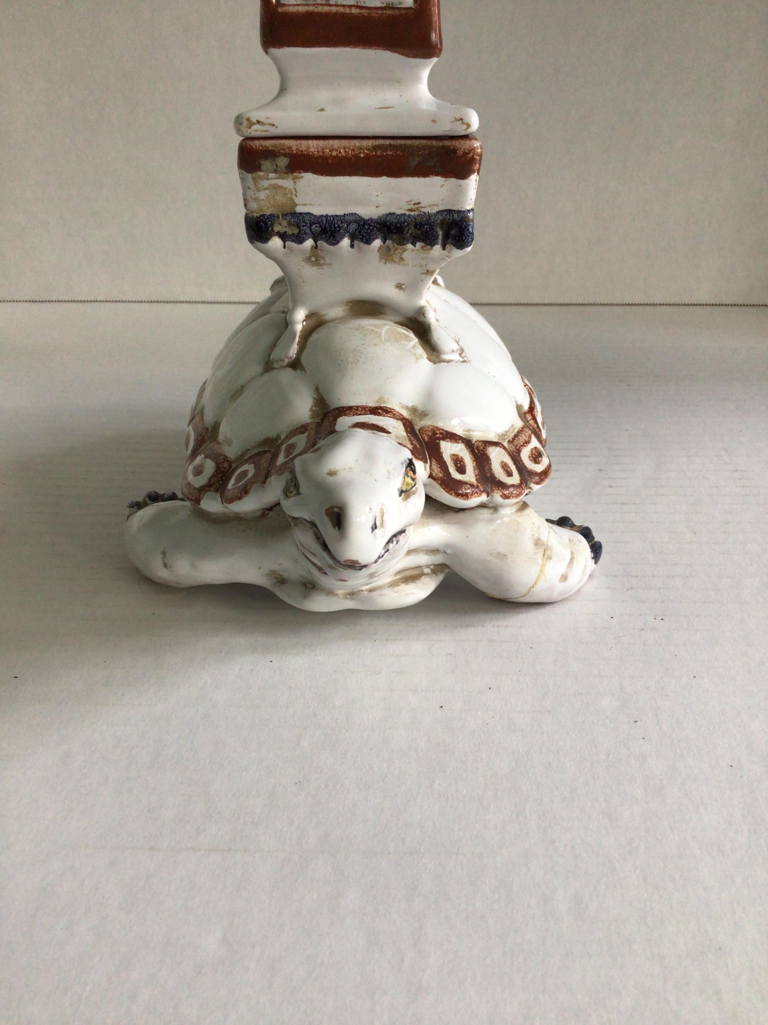 1950s Glazed Ceramic Obelisk with Turtle Base For Sale 1