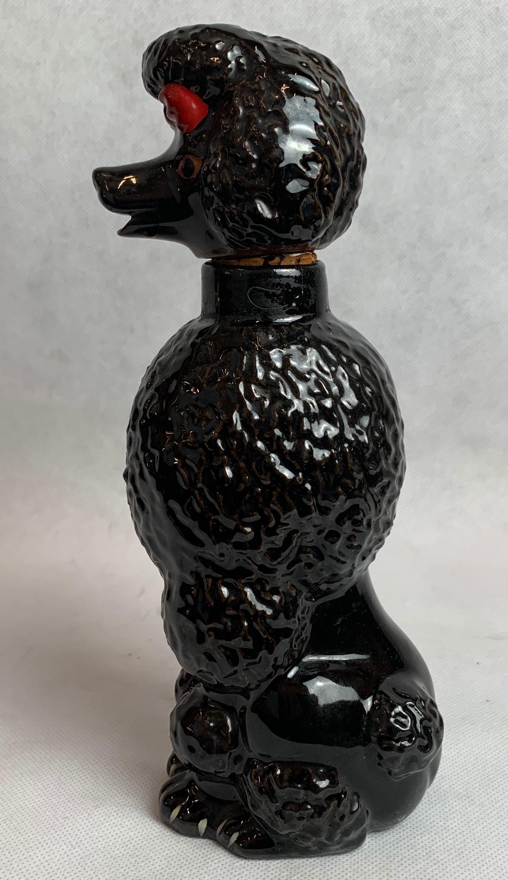 Mid-20th Century Scotch Decanter in the Form of The Iconic 1950's  Black Poodle with Red Bow