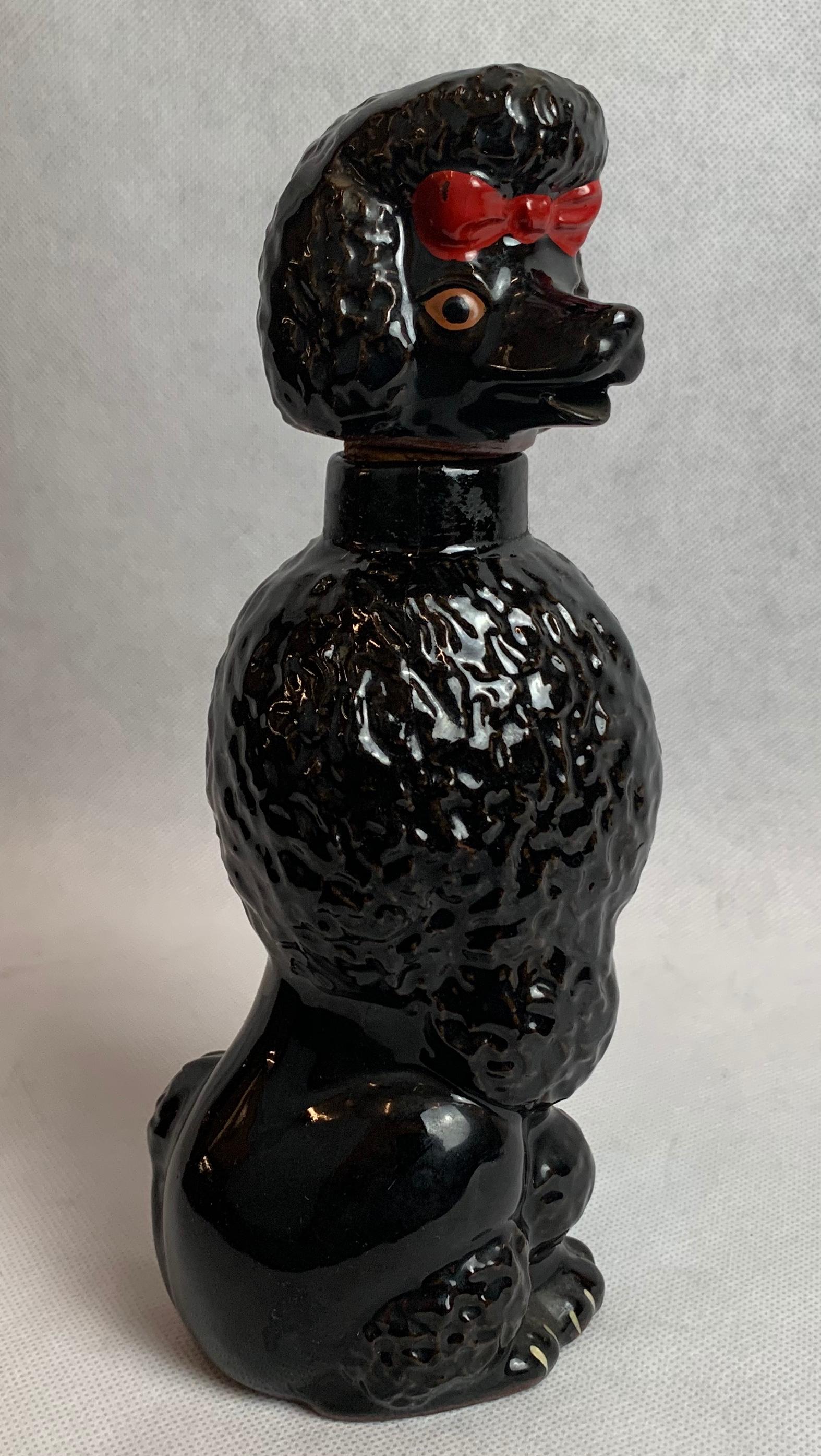Scotch Decanter in the Form of The Iconic 1950's  Black Poodle with Red Bow 2