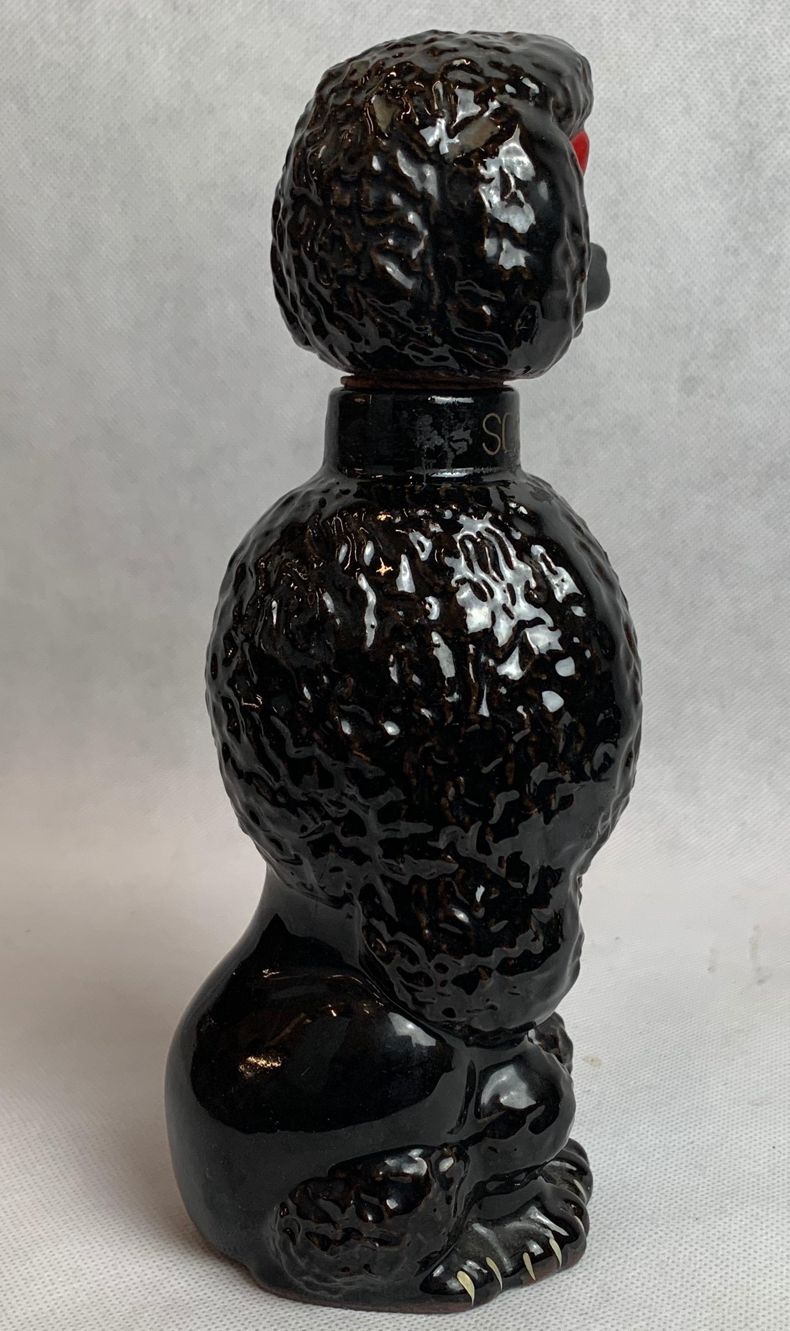 Hand-Painted Scotch Decanter in the Form of The Iconic 1950's  Black Poodle with Red Bow