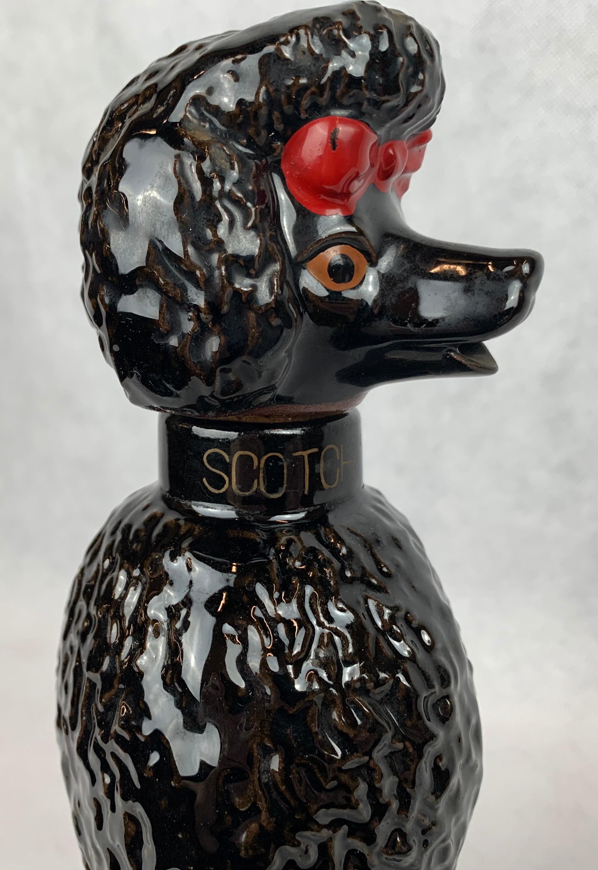 Scotch Decanter in the Form of The Iconic 1950's  Black Poodle with Red Bow In Good Condition In West Palm Beach, FL