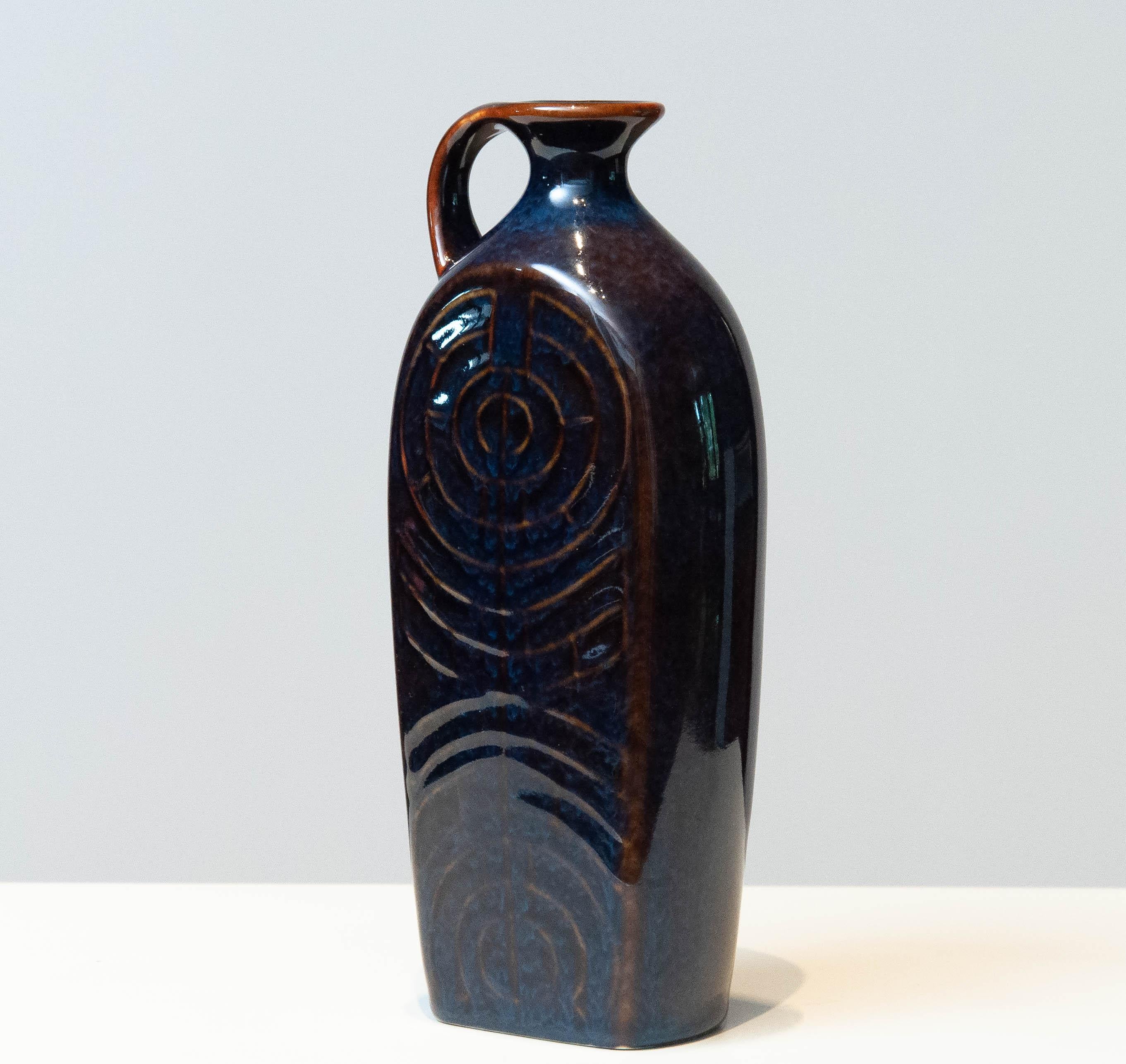 Mid-20th Century 1950's Glazed Mid-Night Bleu And Brown Rörstrand Pitcher by Carl Harry Stalhane For Sale