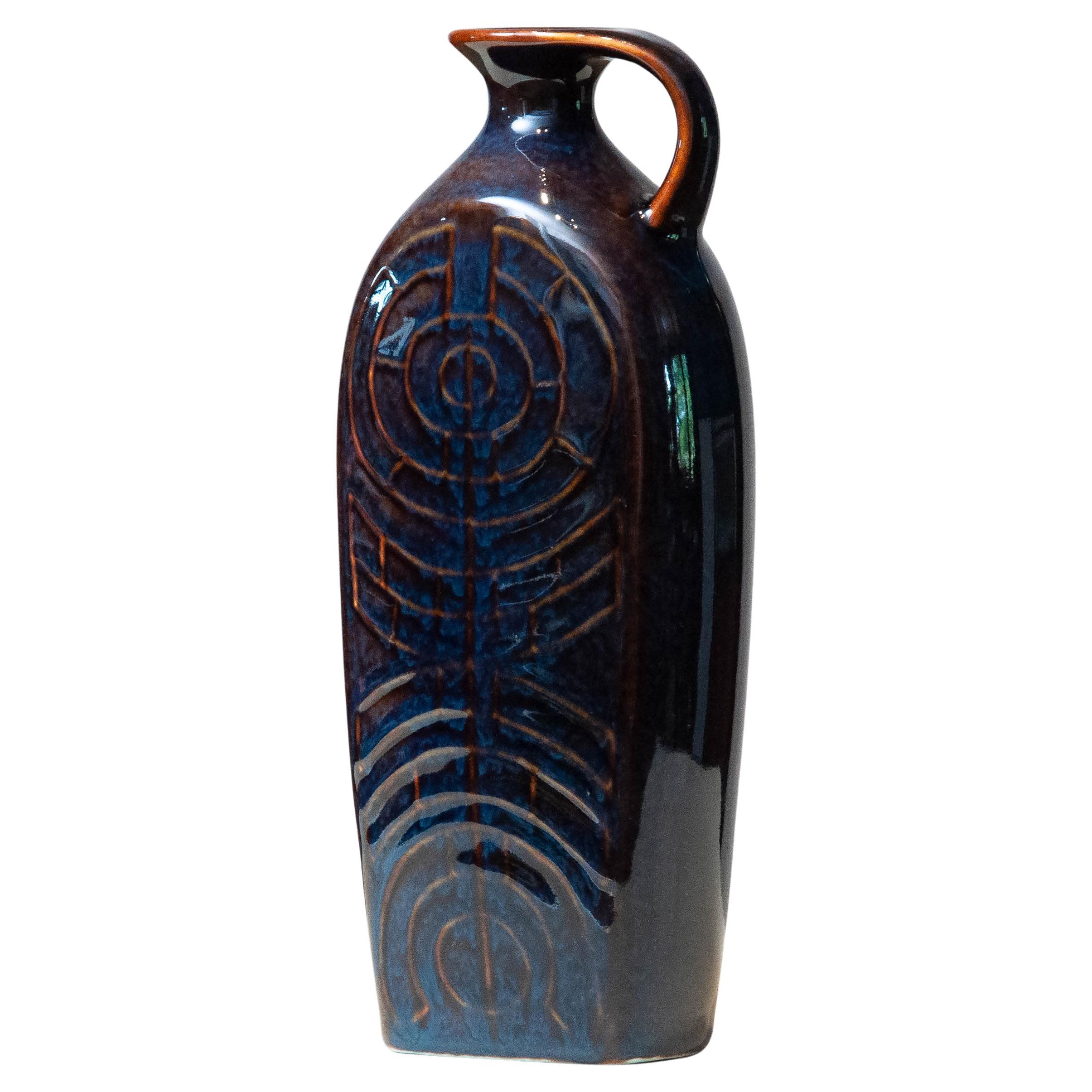 1950's Glazed Mid-Night Bleu And Brown Rörstrand Pitcher by Carl Harry Stalhane