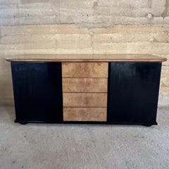 1950s Style Aldo Tura Goatskin Black Gloss Sideboard Credenza
