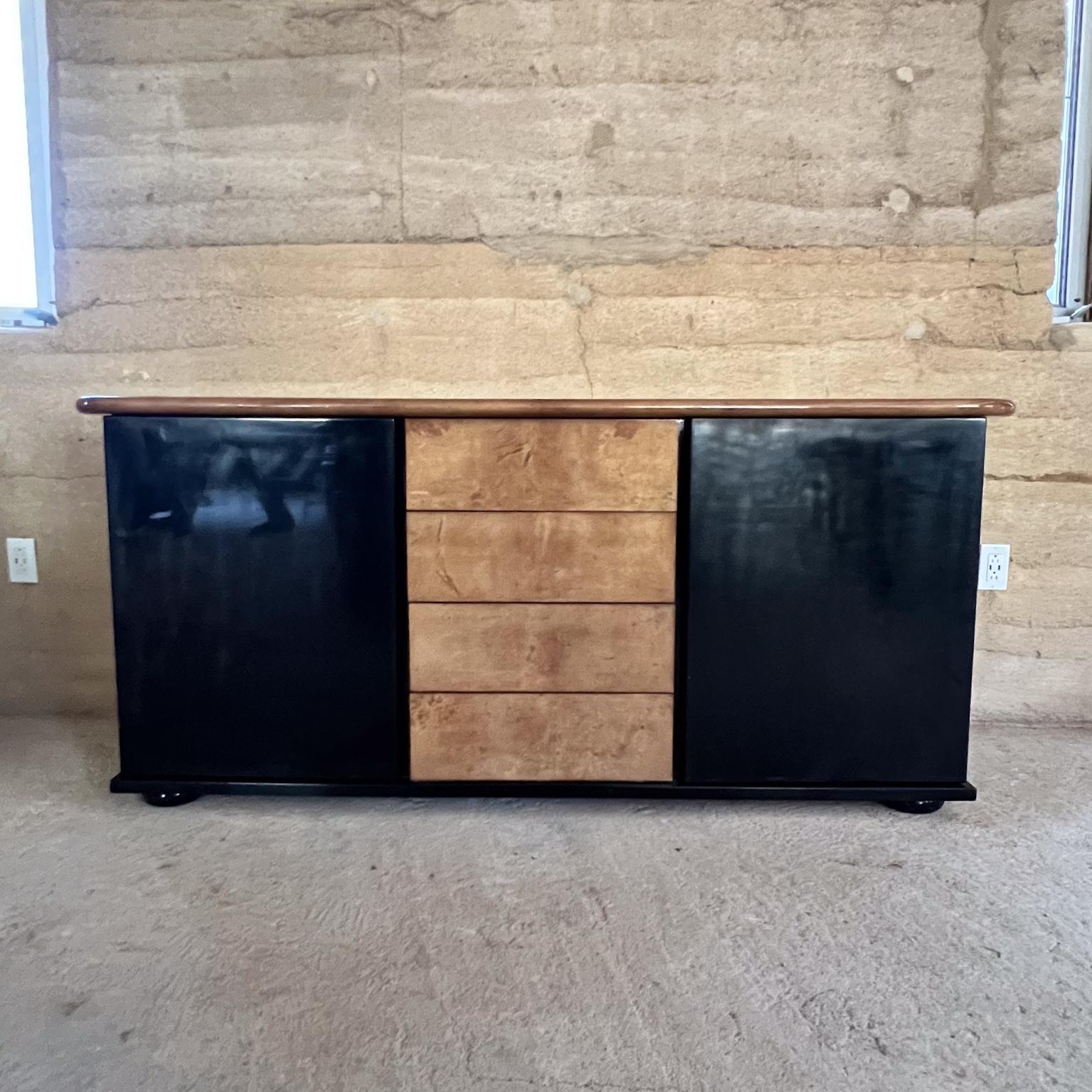 1950s Style Aldo Tura Goatskin Black Gloss Sideboard Credenza  In Good Condition For Sale In Chula Vista, CA