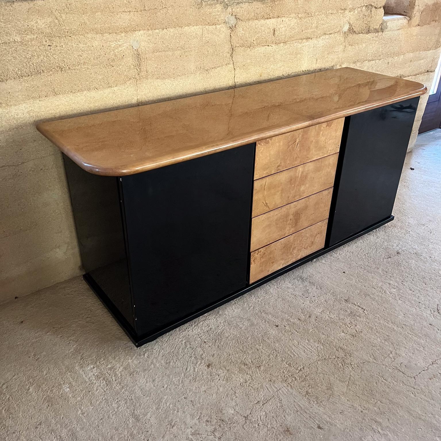 20th Century 1950s Style Aldo Tura Goatskin Black Gloss Sideboard Credenza  For Sale