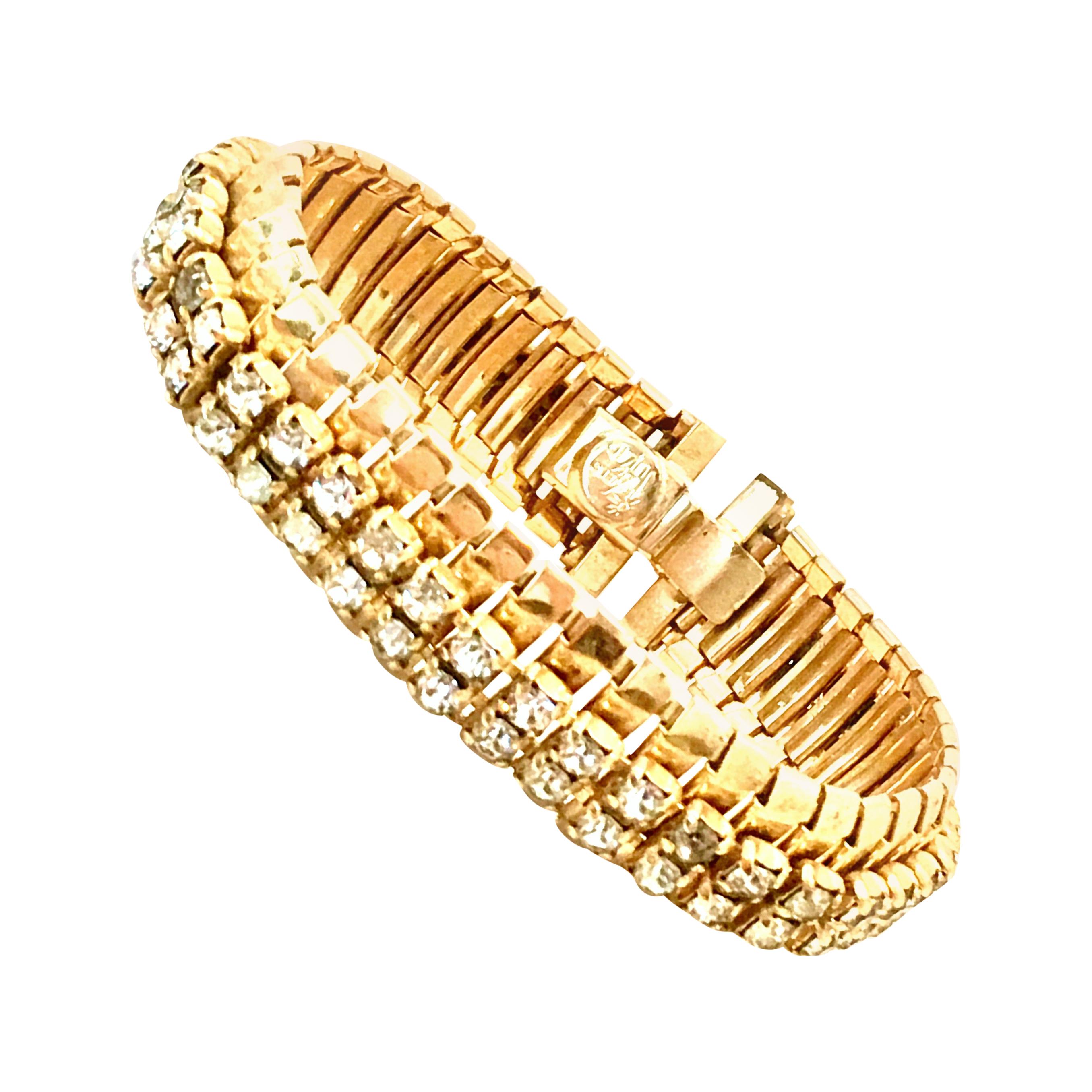 1950'S Gol & Swarovski Crystal Rhinestone Link Bracelet By, Jewels By Julio For Sale