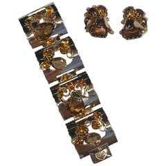 Vintage 1950s Gold and Amber Topaz Stone Bracelet & Earrings