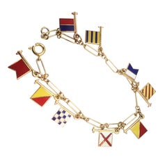 Retro 1950s Gold and Enamel "Bon Voyage" Nautical Flags Bracelet