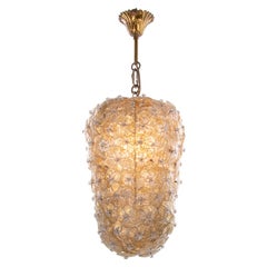 1950s Gold and Ice Murano Glass Flowers Basket Ceiling Light by Barovier & Toso
