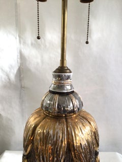 1950s Gold and Silver Painted Porcelain Tassel Table Lamp
