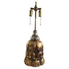 1950s Gold and Silver Painted Porcelain Tassel Table Lamp