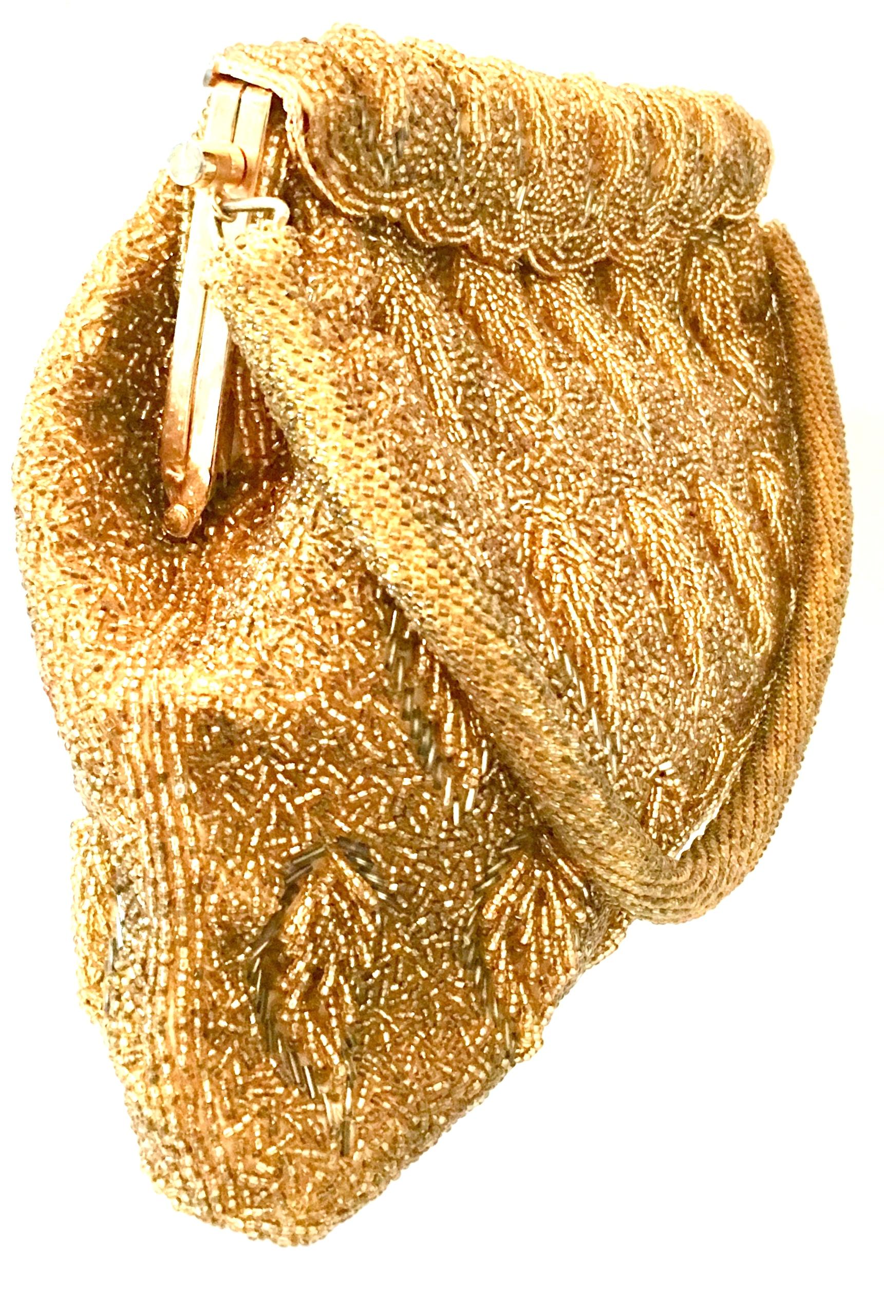 1950'S Gold Art Glass Bead Evening Bag By, Steven Chu - Hong Kong In Good Condition For Sale In West Palm Beach, FL