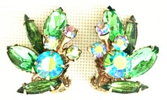 1950'S Gold & Austrian Crystal Abstract Floral Earrings