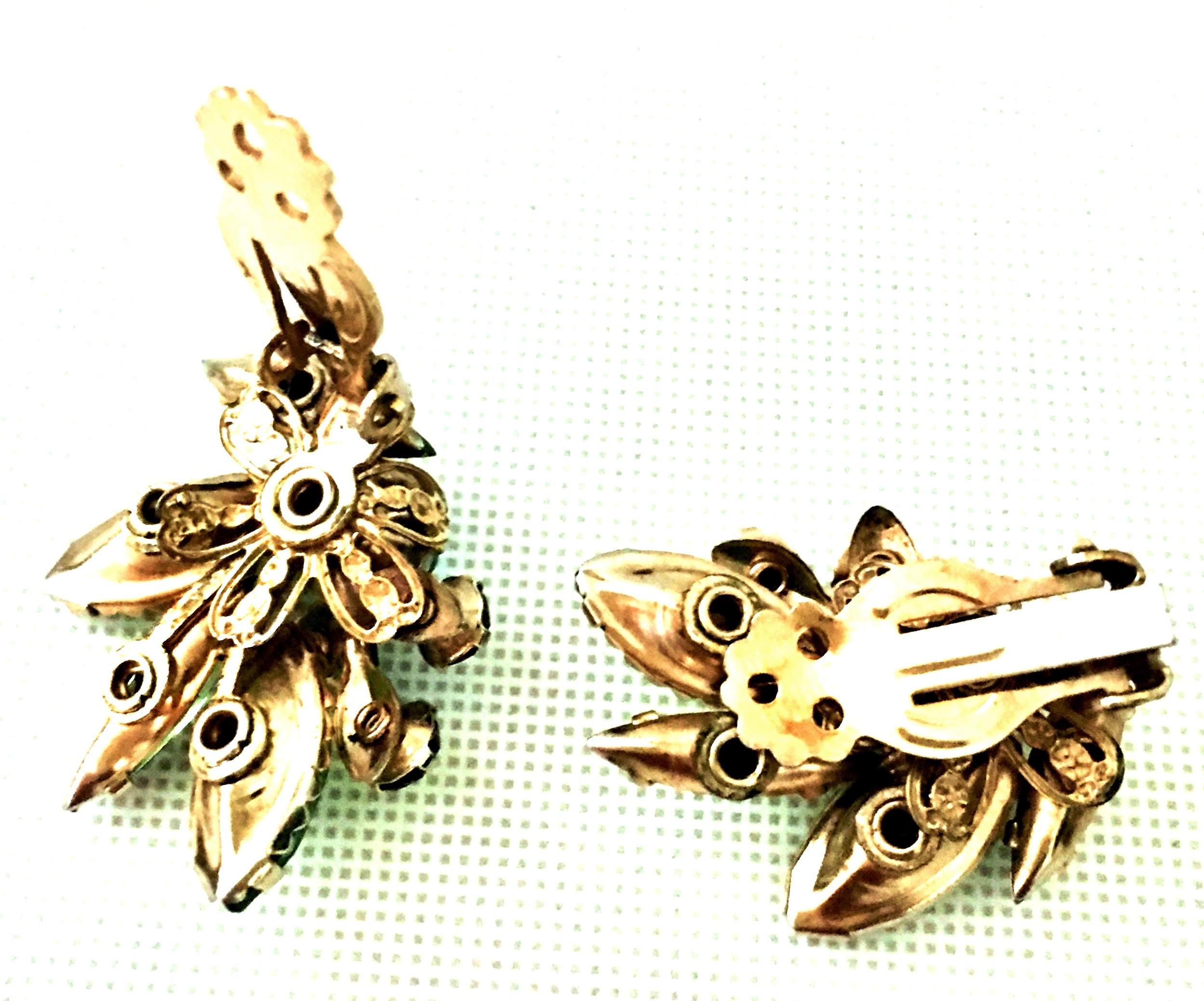 1950'S Gold & Austrian Crystal Abstract Floral Earrings For Sale 1