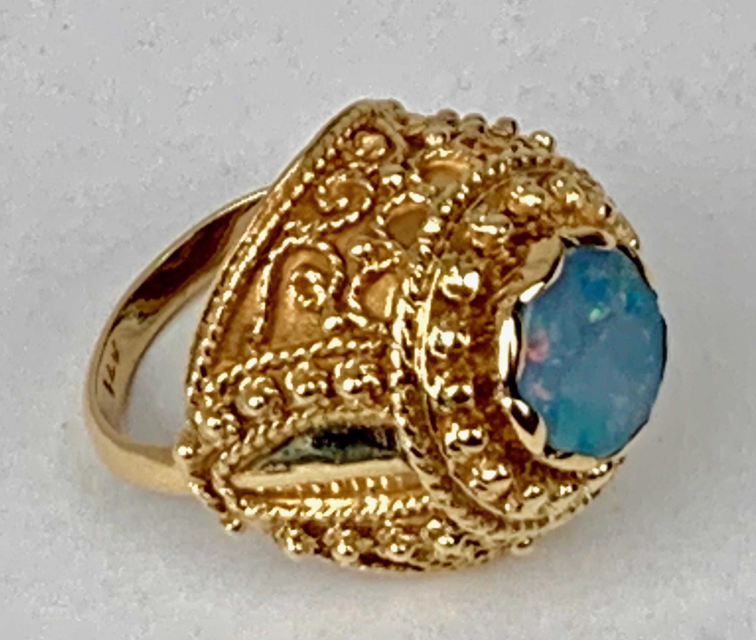 Artisan Doublet Opal set into a Custom 14K Yellow Gold Ring 