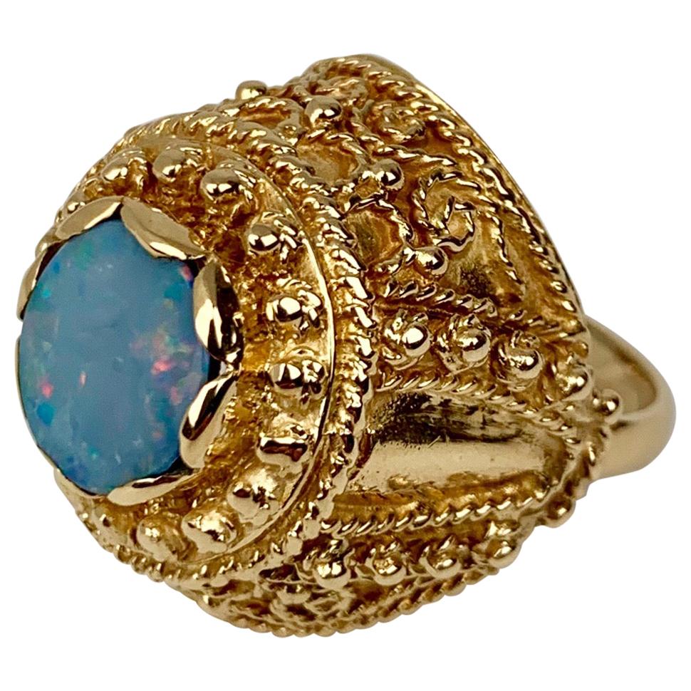 Doublet Opal set into a Custom 14K Yellow Gold Ring 