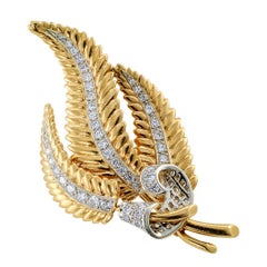 1950s Yellow Gold Diamond Fern Frond Brooch