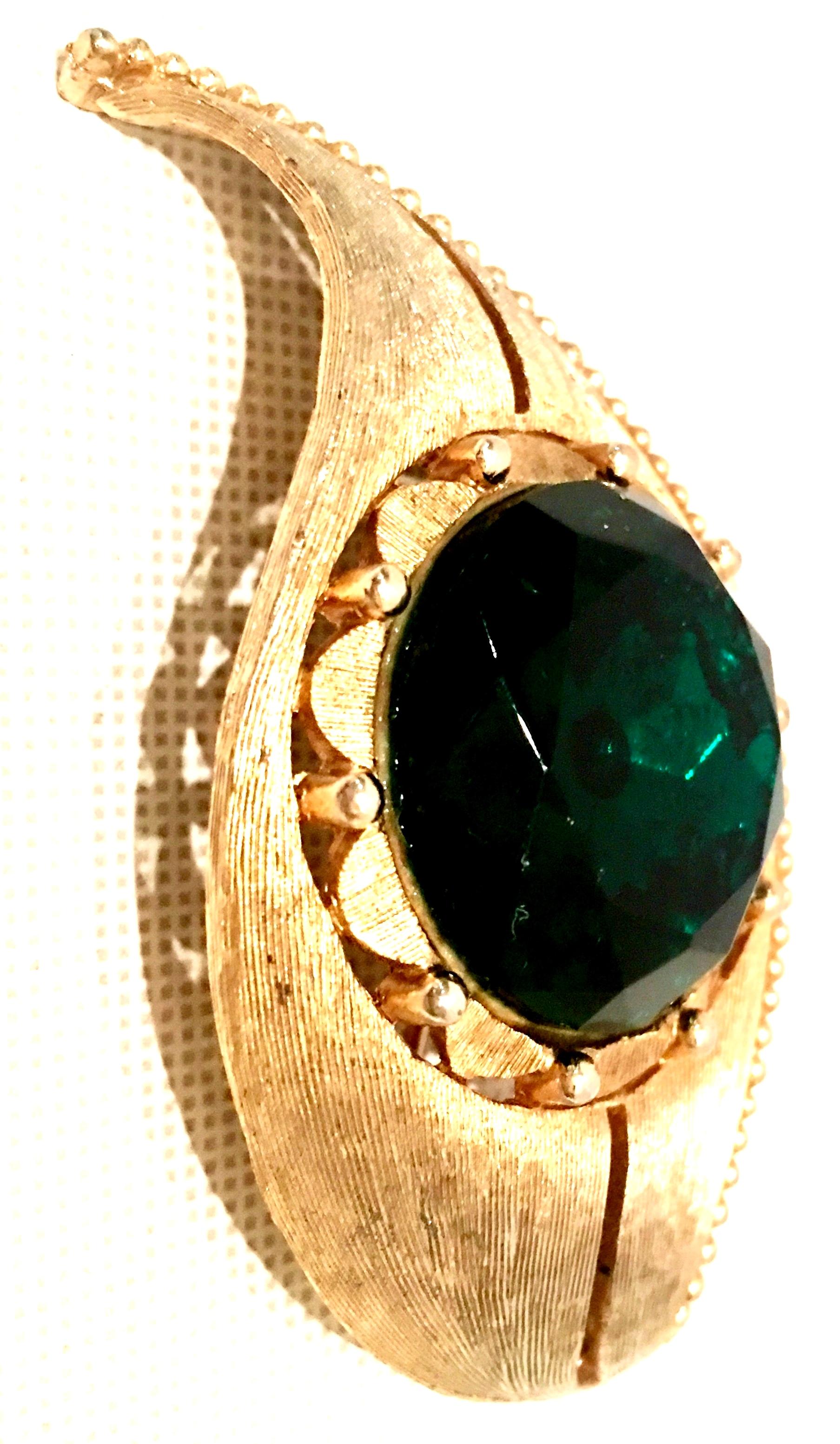 Women's or Men's 1950'S Gold & Emerald Art Glass 