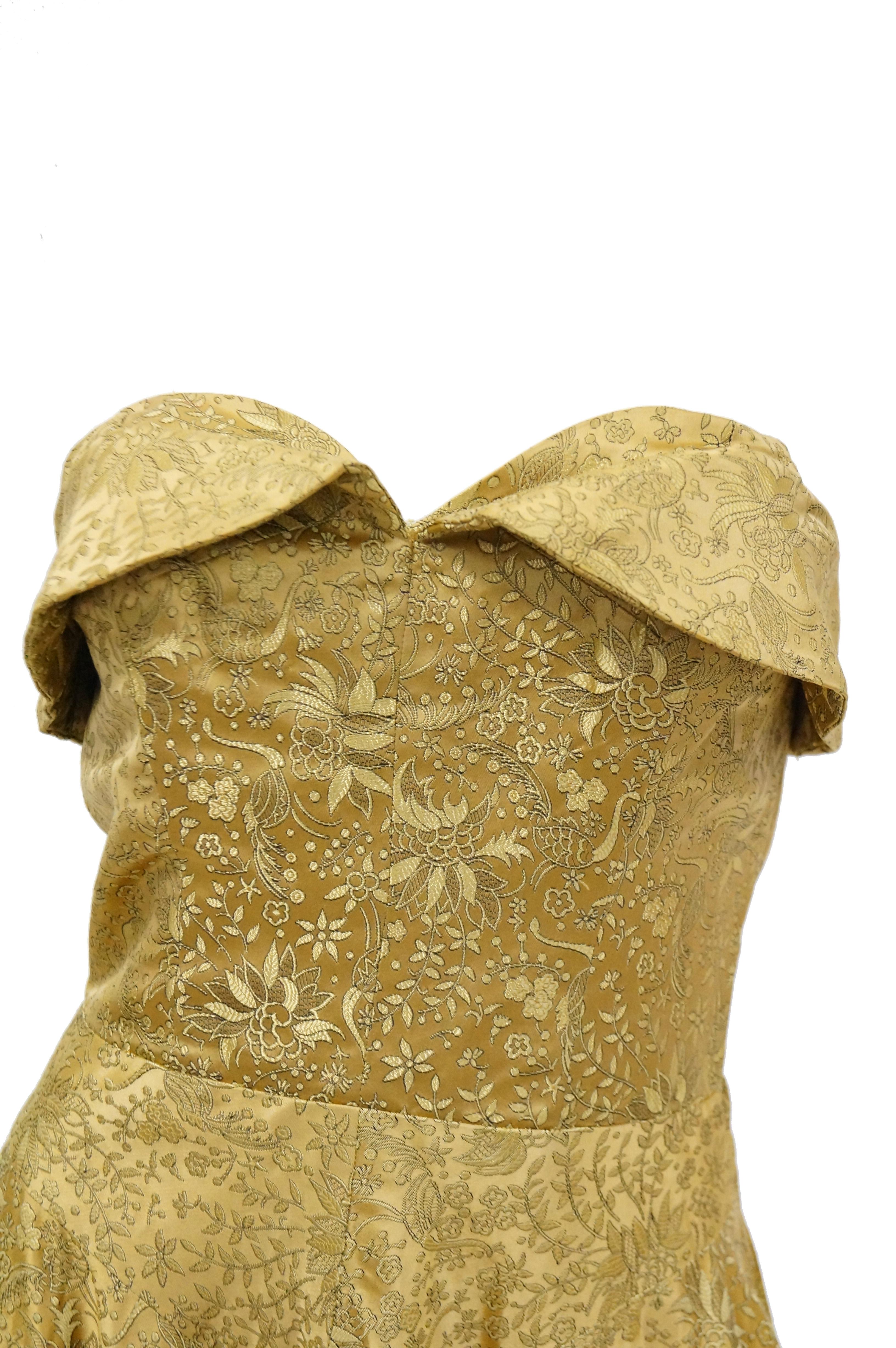 Glorious gold floral brocade evening dress in Christian Dior's 