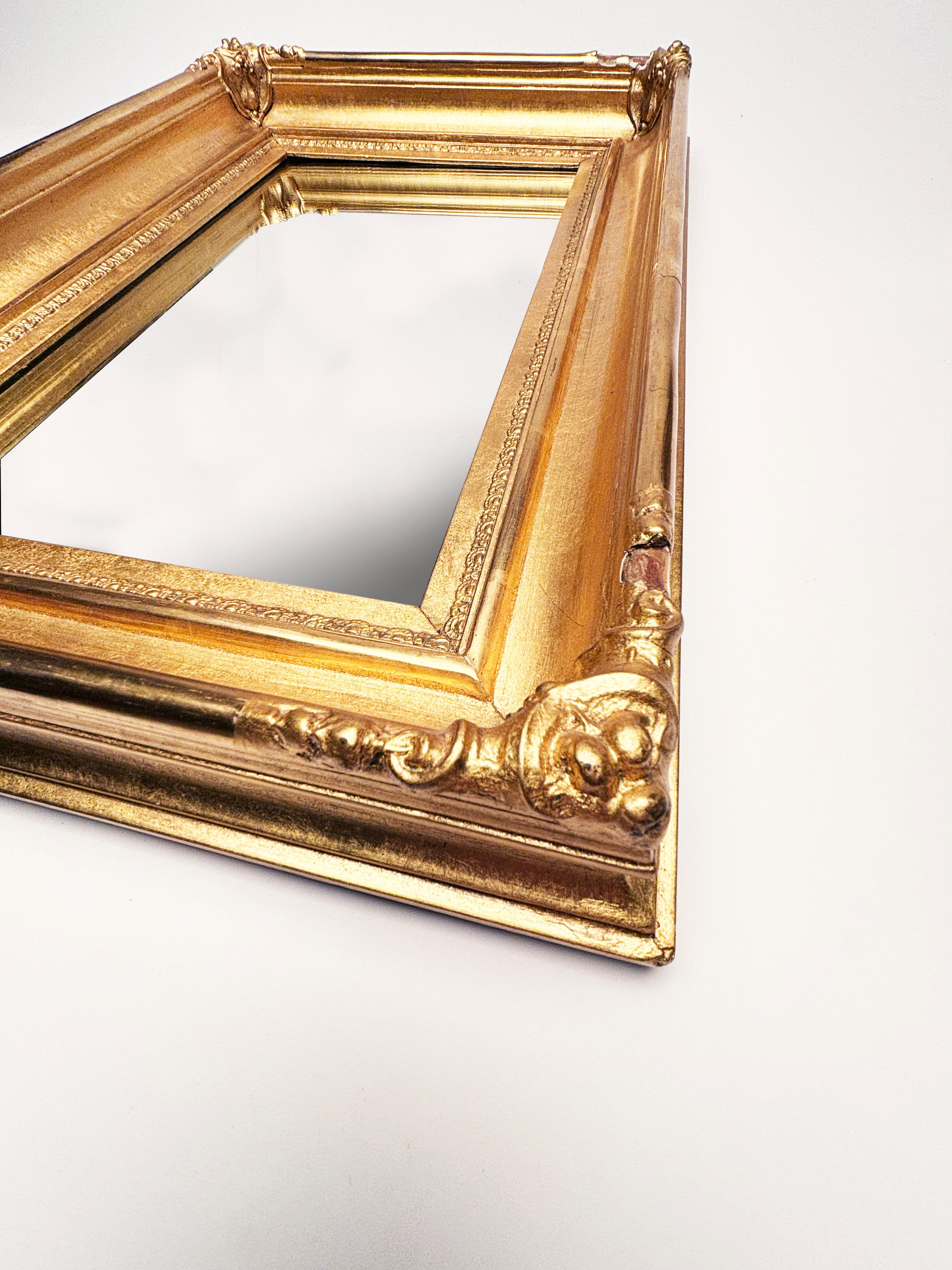 French Provincial 1950's Gold Gilt Rectangle Mirror For Sale