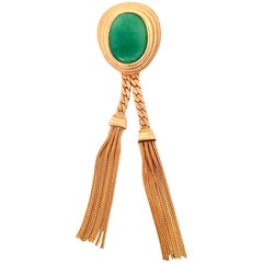 1950’S Gold & Glass Jade Fringe Tassel Brooch