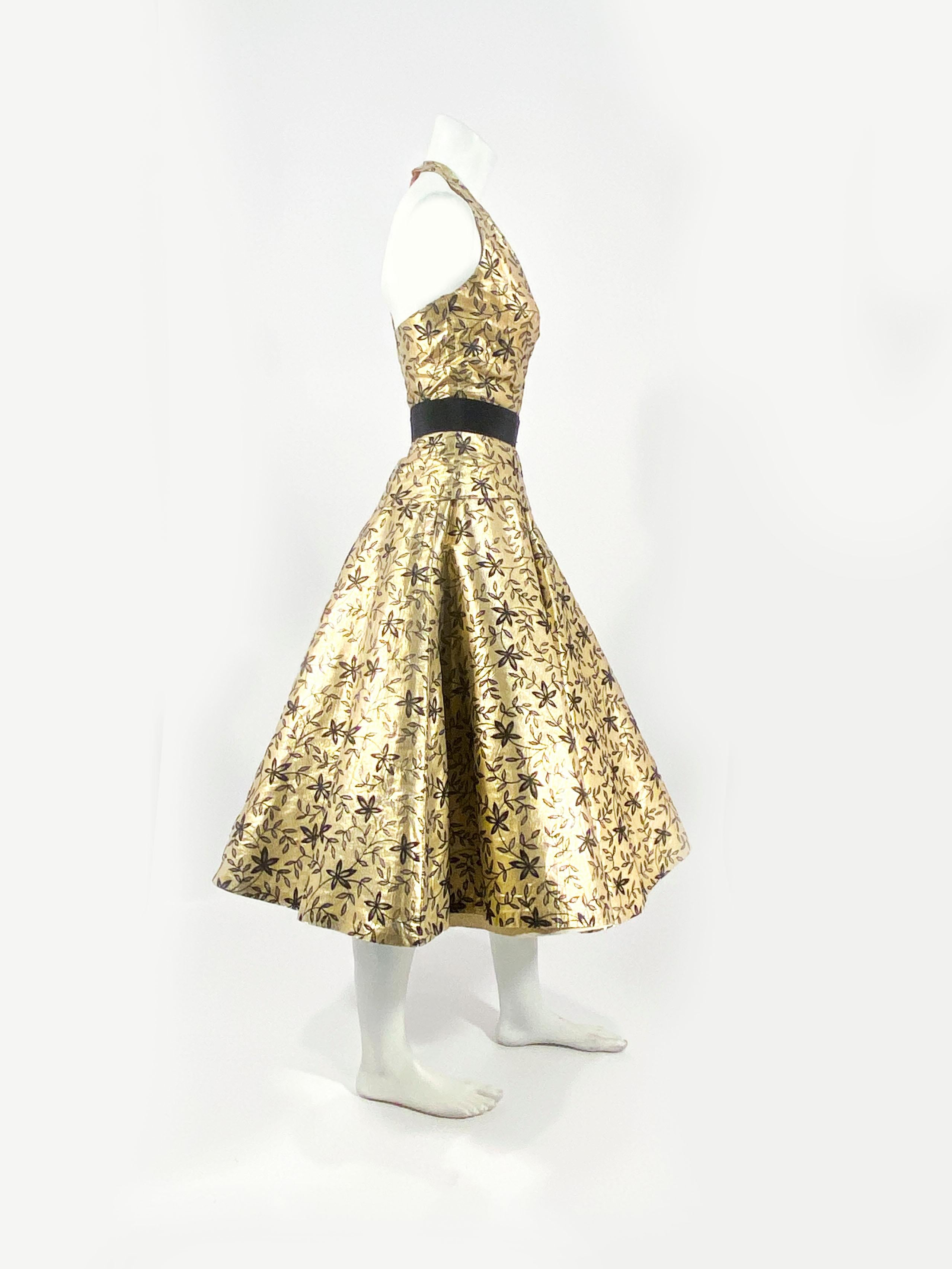 1950s Gold Lamé and Black Two-Piece Cocktail Dress In Good Condition For Sale In San Francisco, CA