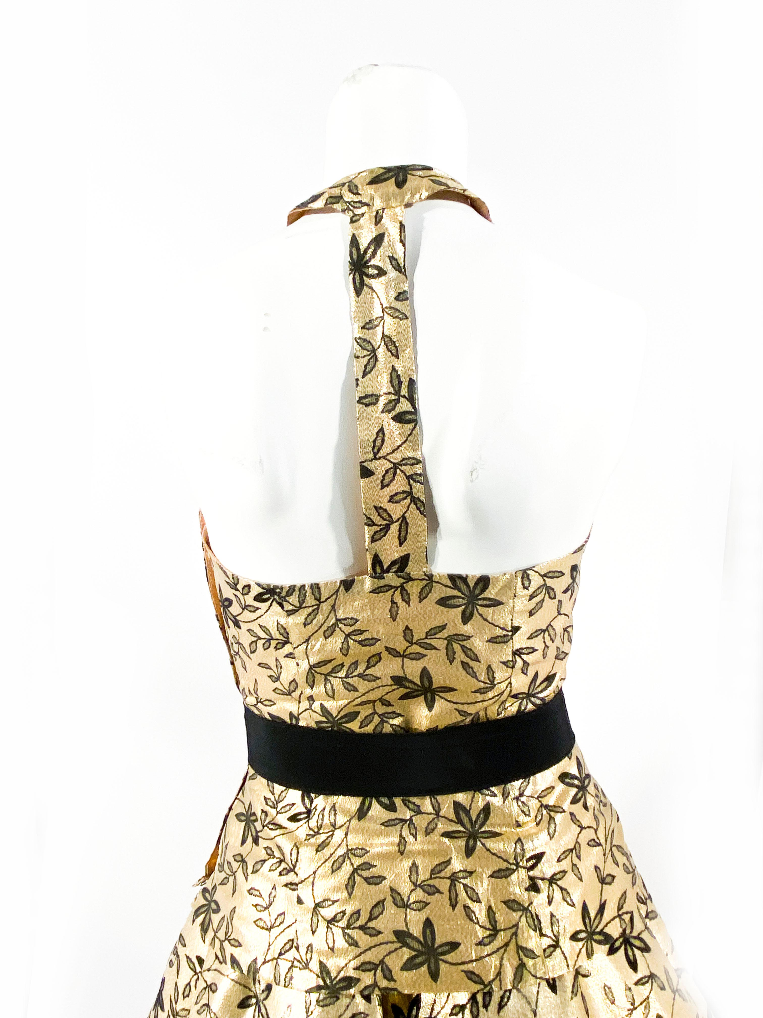 1950s Gold Lamé and Black Two-Piece Cocktail Dress For Sale 1