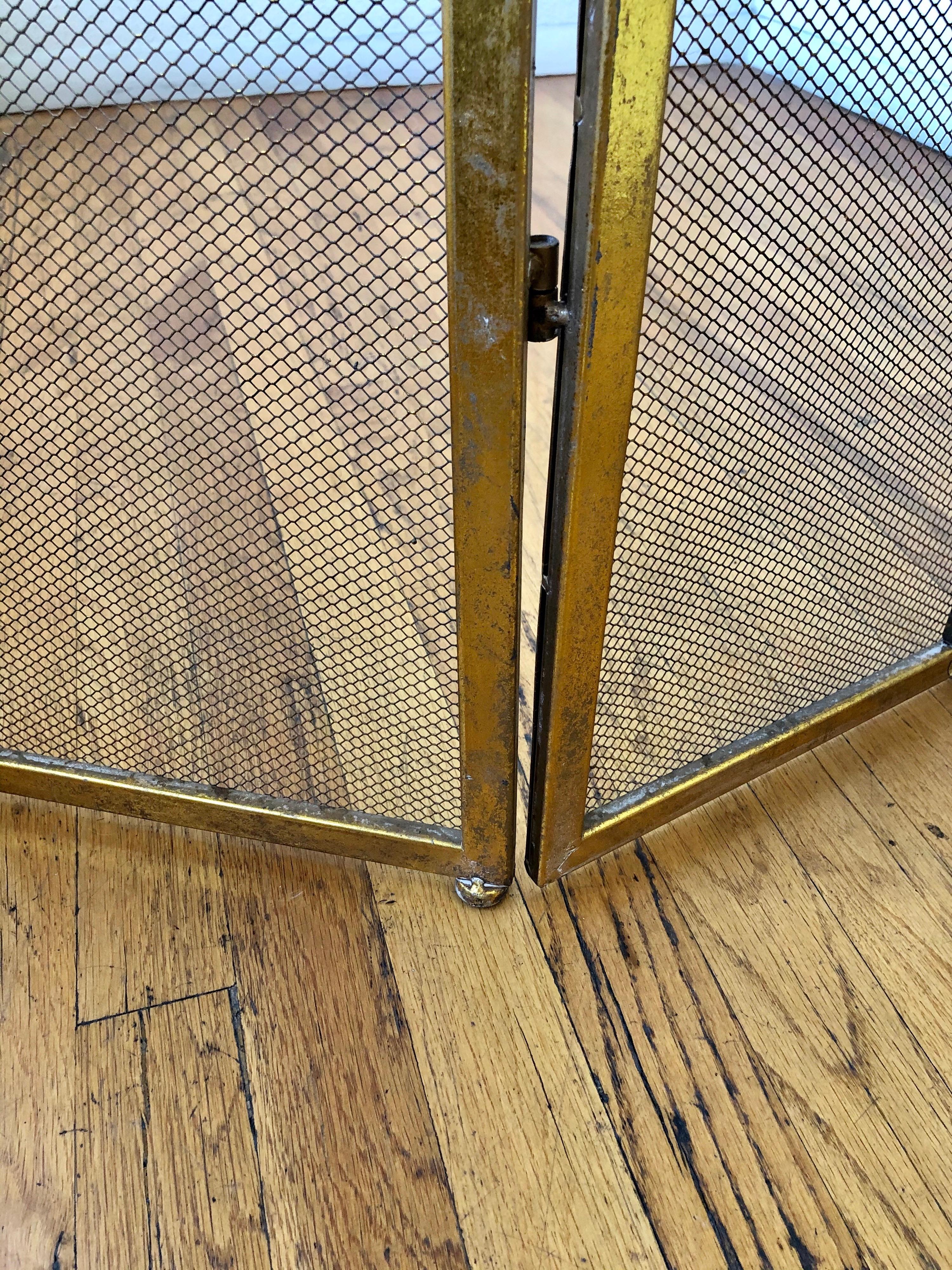 Hollywood Regency 1950s Gold Leaf Finish Room Divider 3-Panel Metal Folding Screen