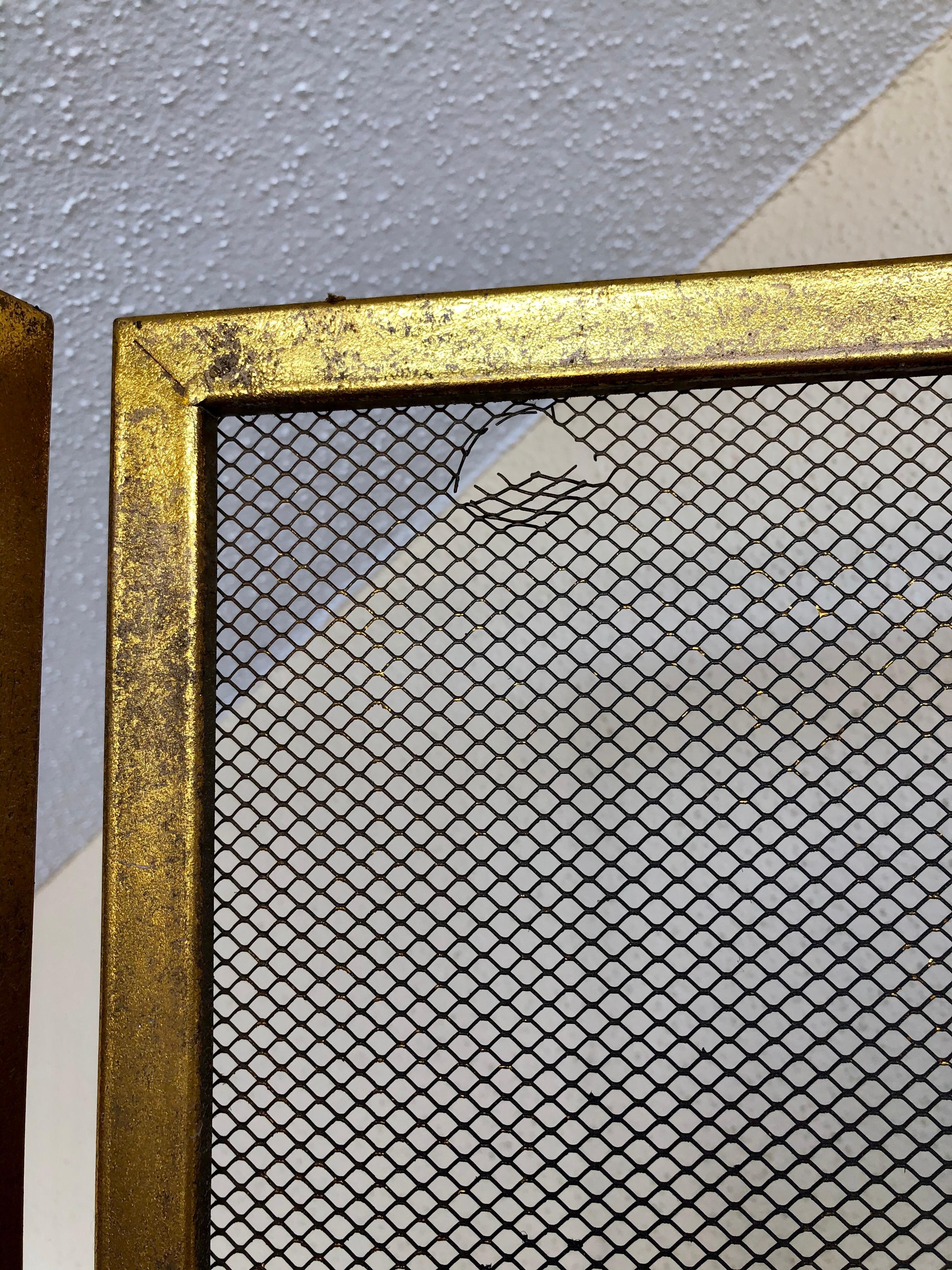 American 1950s Gold Leaf Finish Room Divider 3-Panel Metal Folding Screen
